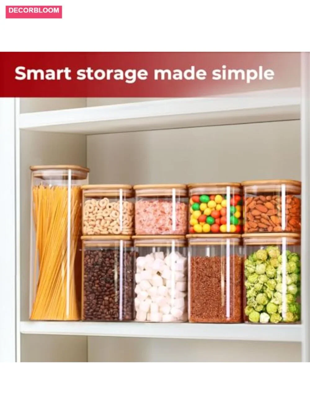 Airtight Glass Canisters with Bamboo Lids, Square Pantry Storage Containers 4